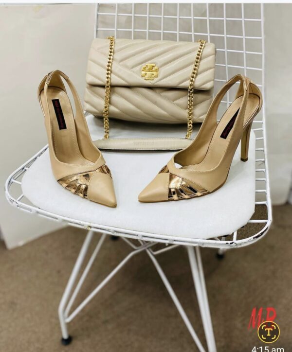 Pink shoes and gold shoes with a matching bag - Image 2